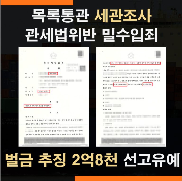 목록통관 밀수입 사건, 인천세관 조사 후 벌금·추징금 2억 8천만 원 선고유예 사례